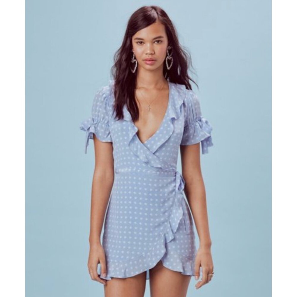 For Love & Lemons Sweetheart Wrap Mini Dress in Periwinkle